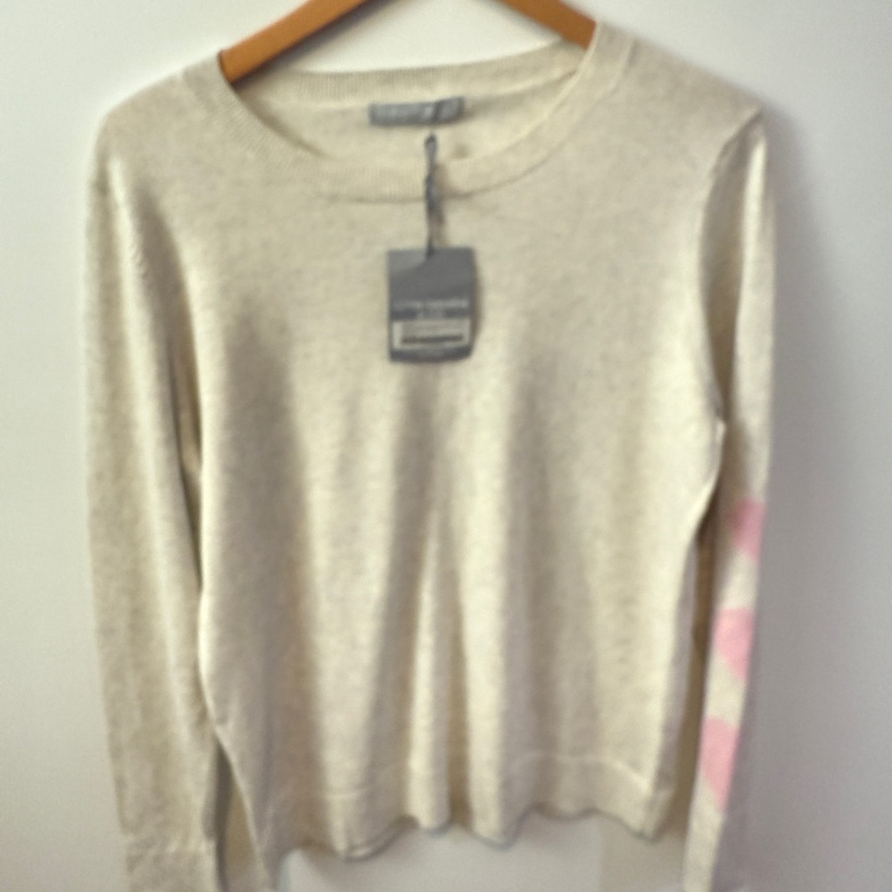 hannah rose cashmere cotton blend 
Cream Sweater with Pink Accents